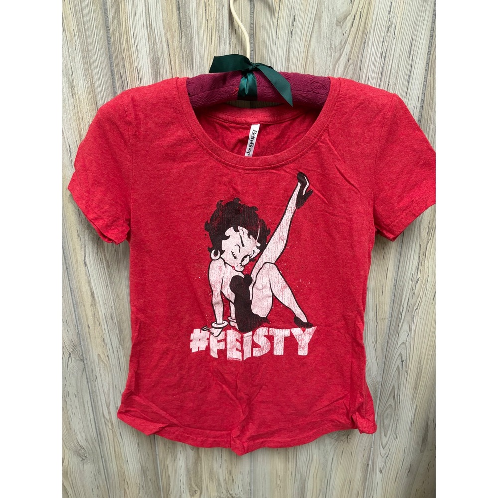 Betty Boop Feisty Graphic Tee Red Scoop Neck Short Sleeve T-Shirt Small